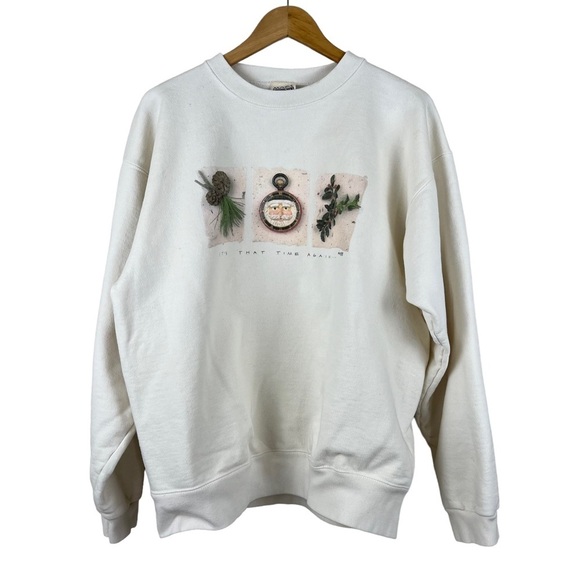 Maze Tops - VTG Maze Beige Santa Claus Christmas Crew Neck Sweatshirt 90s Y2K Unisex Sz XL